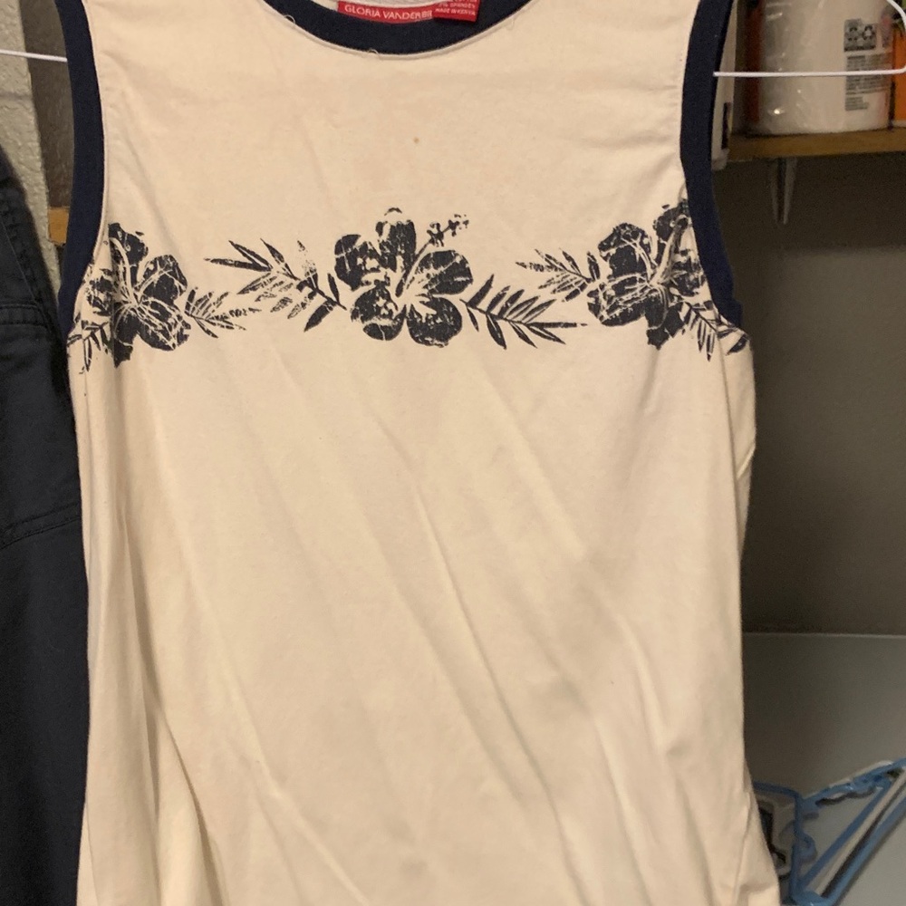 Eddie Bauer Cream and Black Floral Tank Top